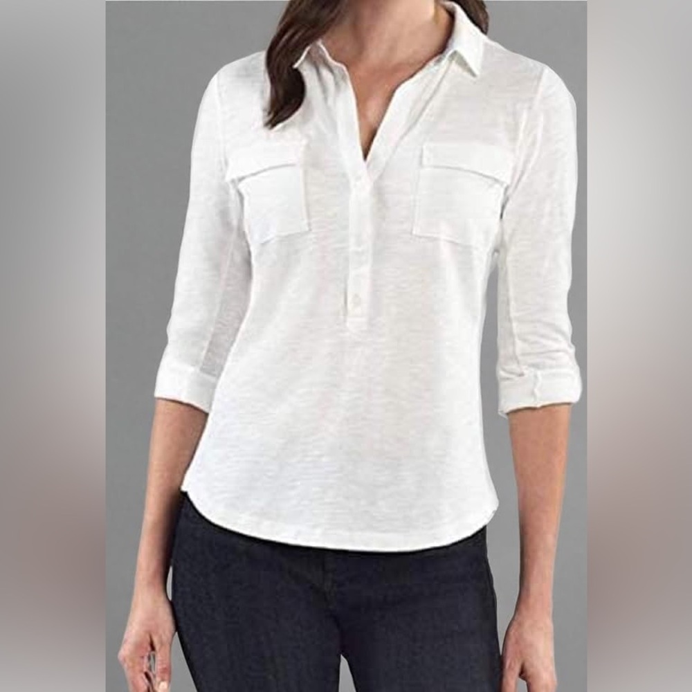 Eyelash Couture- Light Grey Collared Sheer Back Blouse Size Small